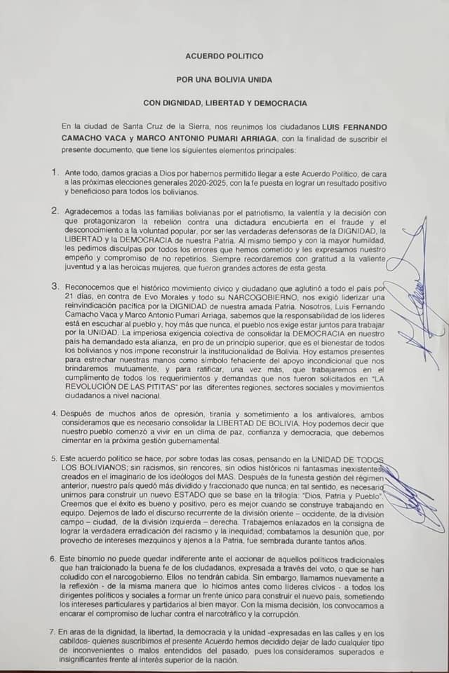 Superan las infidencias, Camacho y Pumari serán binomio en las elecciones 1 ACUERDO 1