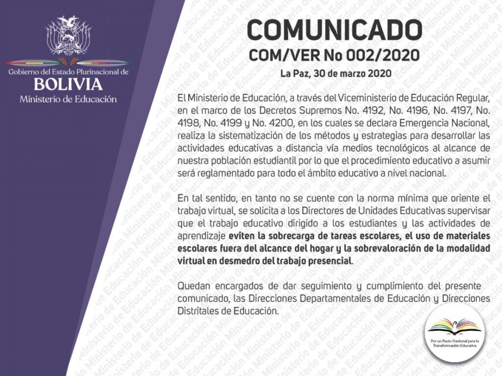 Disponen tolerancia en el pago de pensiones y evitar sobrecarga de tareas 2 Comunicado 2