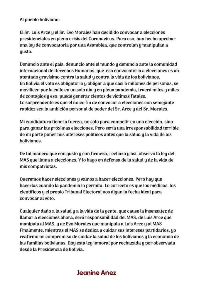 MAS-JEANINE, la batalla por el poder con roles y motivaciones distintas a octubre 2 JEANINE