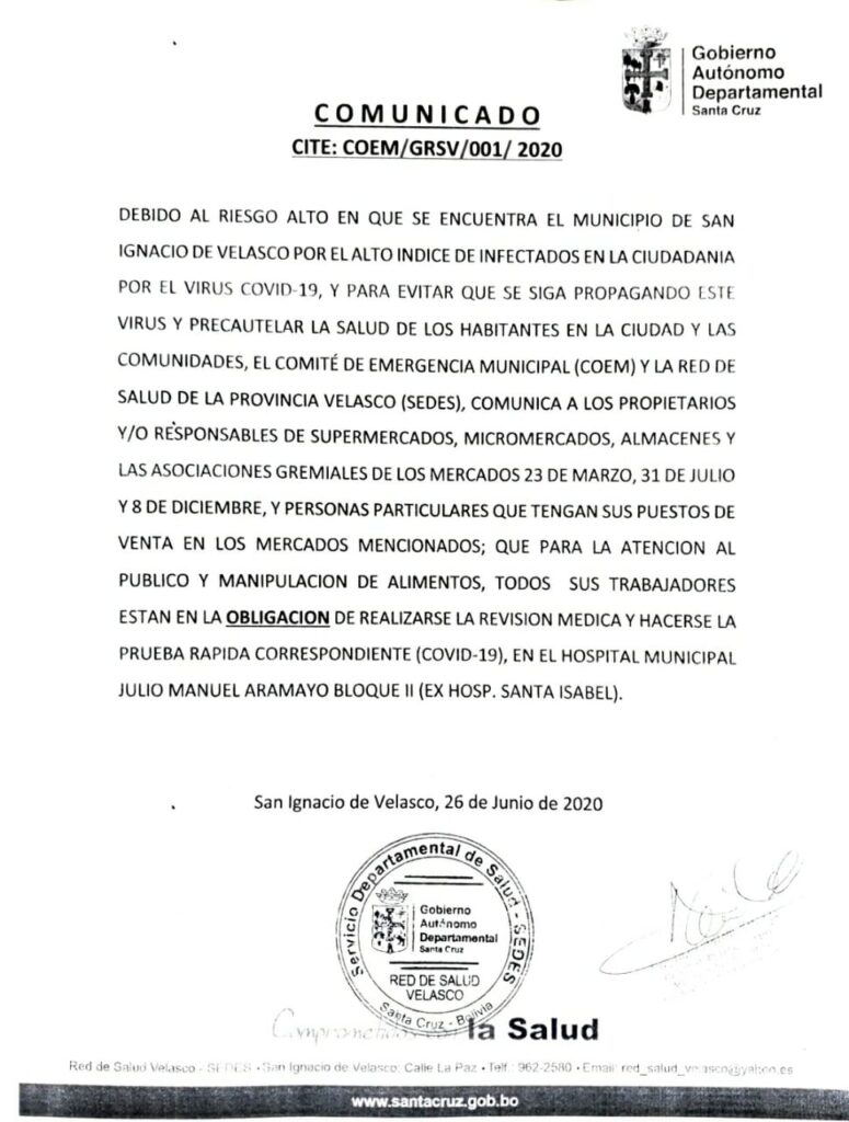 San Ignacio inicia desescalamiento ordenado; retan al alcalde Salces a hacer pruebas rápidas 1 COMUNICADO SIV