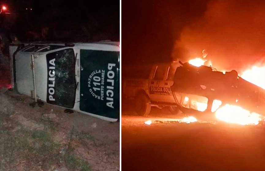 Pobladores queman unidad policial en Puerto Suárez, indignados tras hecho de tránsito 1 quema