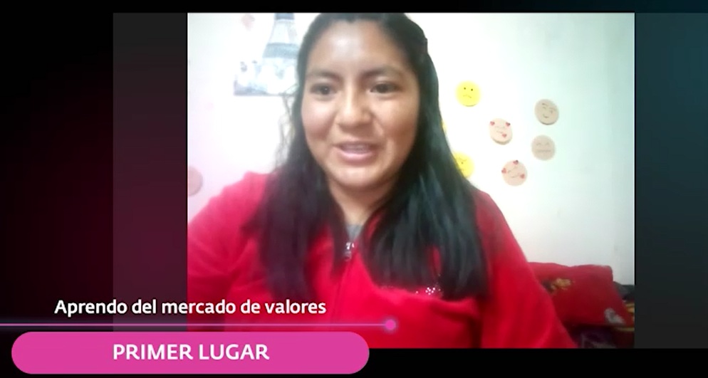 Primer lugar Aprendo del mercado de valores Dayana Lisbeth Cáceres Vargas de la Universidad Técnica de Oruro UTO