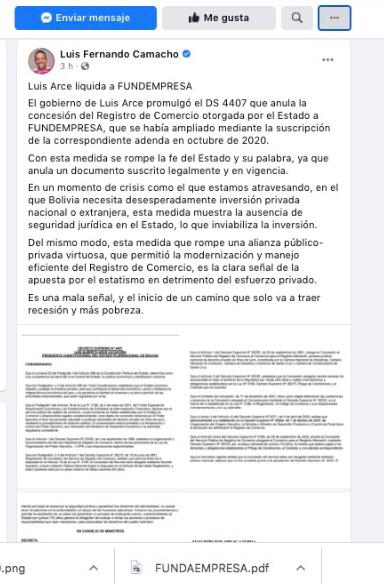 Camacho denuncia que anularon la ampliación de concesión a Fundempresa; no se paralizan los trámites 1 LUIS 2