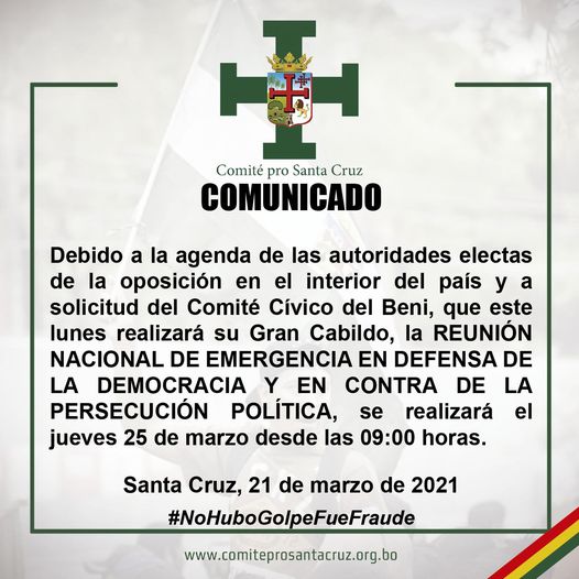 Los cívicos suspenden la reunión en Santa Cruz y convocan para unirse al cabildo de Beni 1 ojo 1