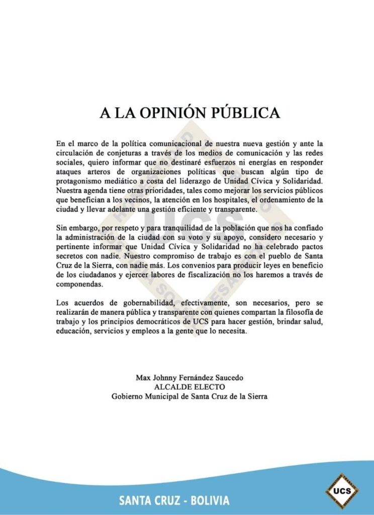 Jhonny Fernández a Gary Áñez: “UCS no tiene pactos secretos con nadie, los acuerdos de gobernabilidad no serán por componendas” 1 joni