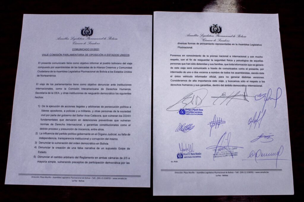 Viajaron a EEUU: asambleístas de oposición denunciarán ante organismos internacionales la violación a DDHH en Bolivia 1 van 1