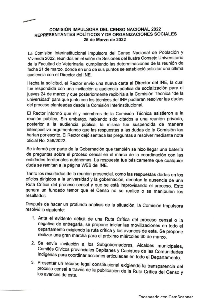 Comisión regional del censo convoca a movilización nacional exigiendo la ruta crítica 1 ruta