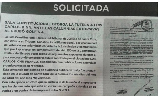 Pugna por el Urubó Golf deriva en denuncia de extorsión e implica a alto ejecutivo de telefónica 2 KIN