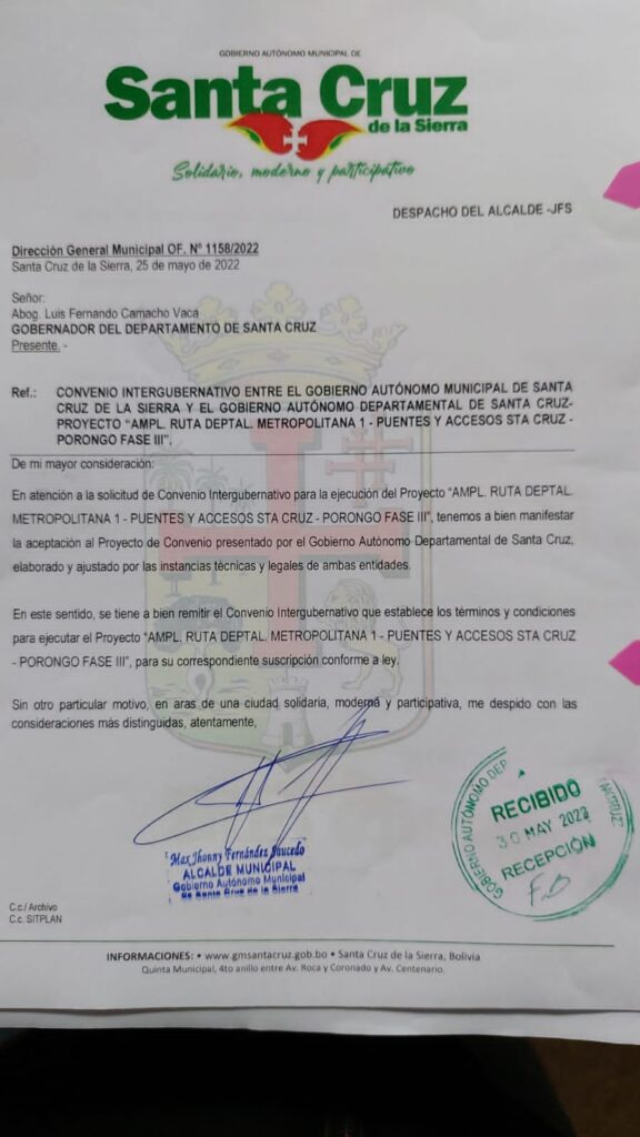Jhonny Fernández da luz verde al convenio para la ejecución de vías de acceso a Porongo 1 puente 2