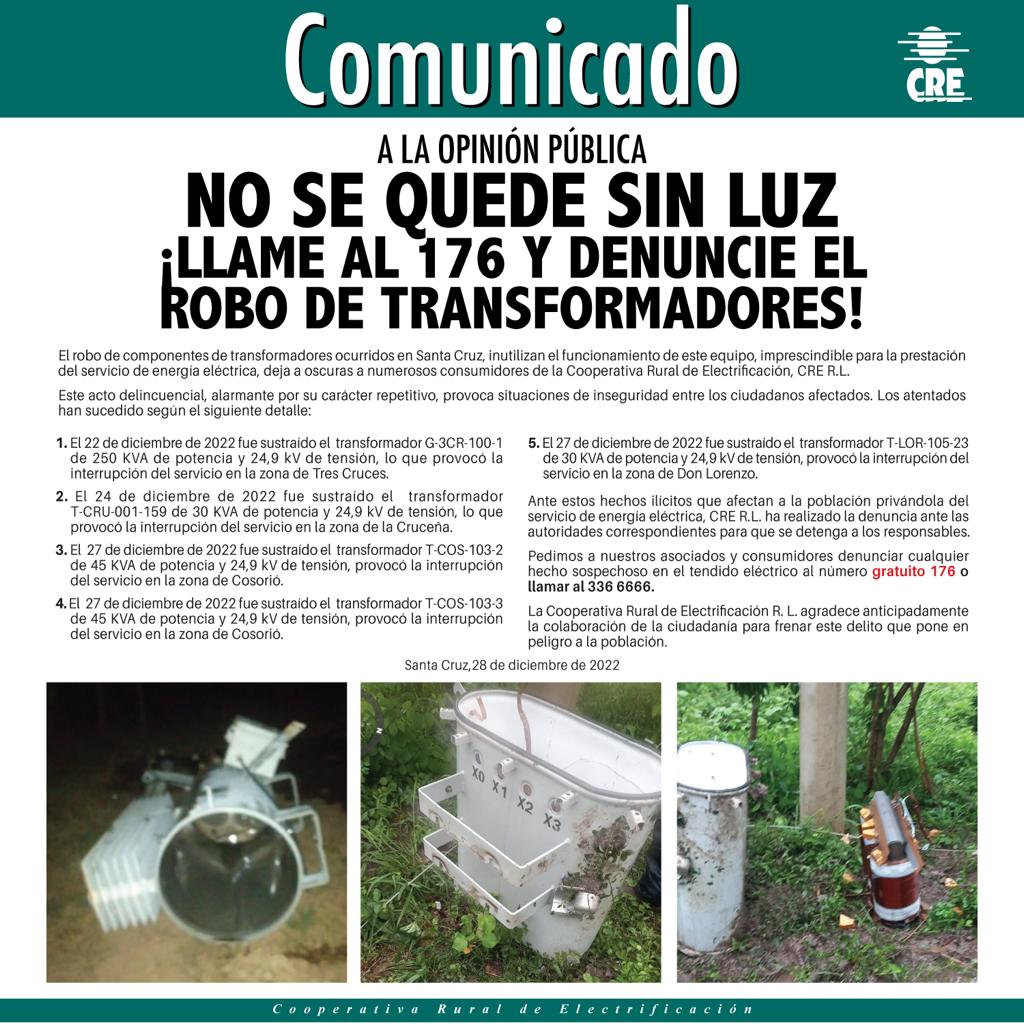 CRE denuncia que el robo de transformadores deja sin luz a barrios y comunidades 1 CRE 4