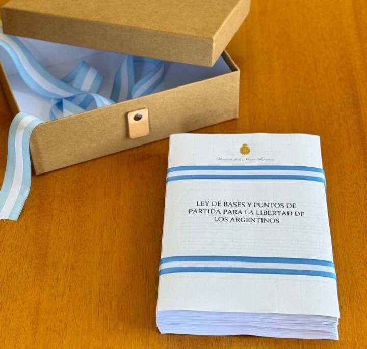 Milei envió al Congreso un proyecto de ley que incluye amplios cambios electorales, económicos y en la vida cotidiana 3 La caja en la que Javier Milei mandó el proyecto de ley al Congreso. Foto Twitter