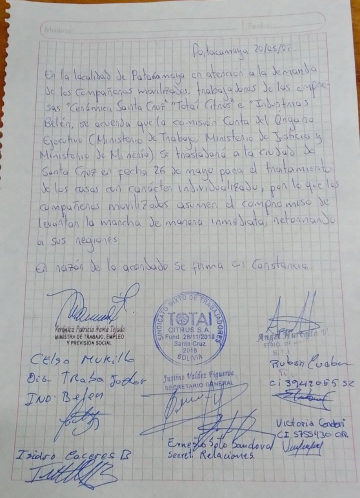 Desde La Paz vendrán a reincorporar obreros despedidos en Santa Cruz 1 convenio 0