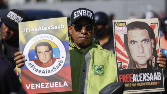 Alex Saab, aliado clave de Nicolás Maduro, llega a Venezuela tras ser liberado de prisión en EEUU 1 Manifestación a favor de Alex Saab en Venezuela