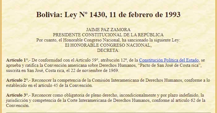 Reelección: el Pacto de San José y una Ley de 1993 comprometen a Bolivia a cumplir Opinión Consultiva 1 ley 1993 2