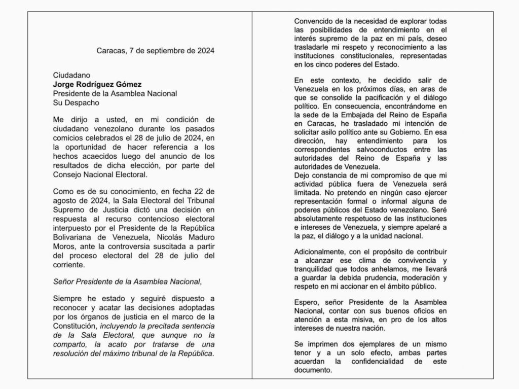 Edmundo González denuncia coacciones del chavismo en la Embajada de España para acatar la victoria de Maduro 1 IMG 3638