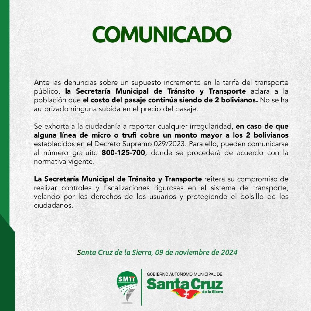 Denuncias de cobros de Bs 3 en micros, pone en alerta a brigadas de control de la alcaldía cruceña 1 Comu