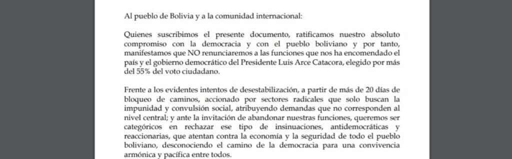 Diplomáticos reafirman lealtad con Luis Arce y el pueblo; denuncian intentos de desestabilización 1 nooo