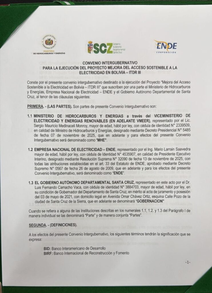 La Gobernación de Santa Cruz delega a ENDE la electrificación rural y reaviva el debate sobre la autonomía 1 Uno