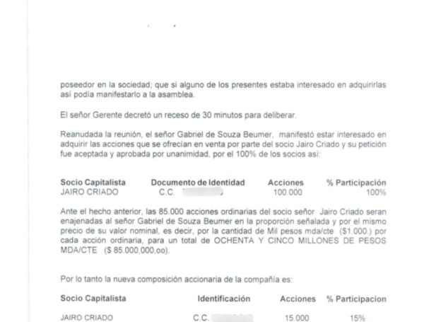 Jefe de la DEA dice que Sebastián Marset 'es el Pablo Escobar de la era moderna' 3 Este es el documento en donde Sebastián Marset adquiere el mayor porcentaje de la empresa.