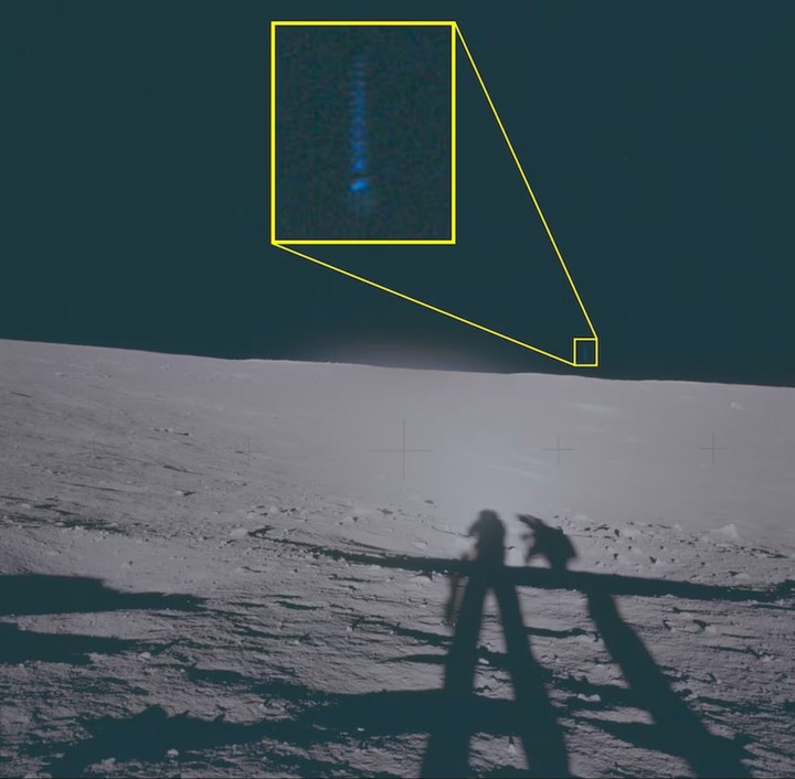 Imagen de la NASA desclasificada este 8 de mayo de 2026 que muestra un "área de interés" de un fenómeno visible por los astronautas de la misión Apolo 12. Foto: NASA/war.gov