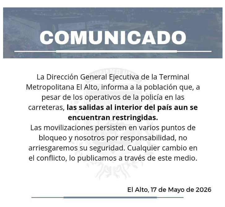 Terminales de buses de La Paz y El Alto suspenden viajes al interior debido al bloqueo de caminos 2 el alto 3