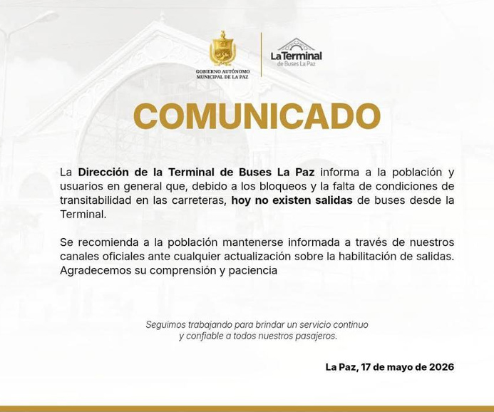 Terminales de buses de La Paz y El Alto suspenden viajes al interior debido al bloqueo de caminos 1 la paz 6