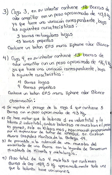 Caso del oro: documento oficial acredita 189,5 kilos en cuatro maletas y la Felcc desmiente desaparición de 22 kilos 2 acta 2